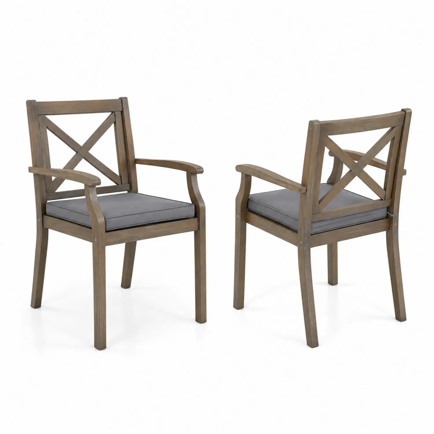 Lot de 2 chaises en bois d'acacia avec coussins en polyester gris