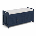 Banc de rangement en bois avec coussin en polyester Bleu / Beige 100x40x45cm
