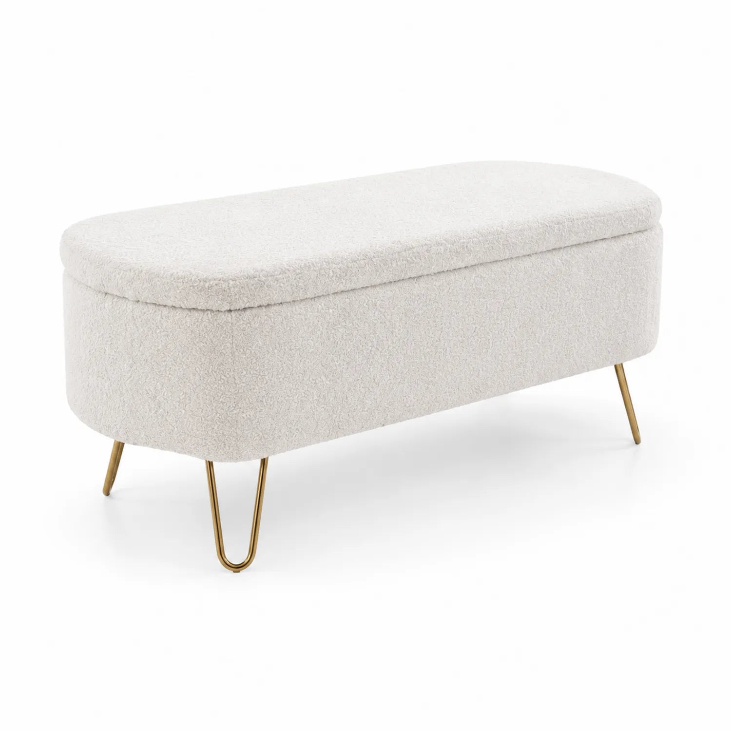 Banc de rangement en tissu blanc avec pieds en acier 120x45x45 cm