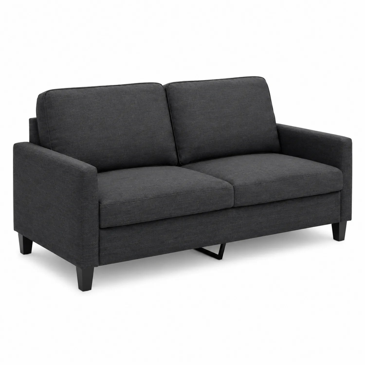 Canapé 2 places en tissu avec pieds en bois, Gris foncé