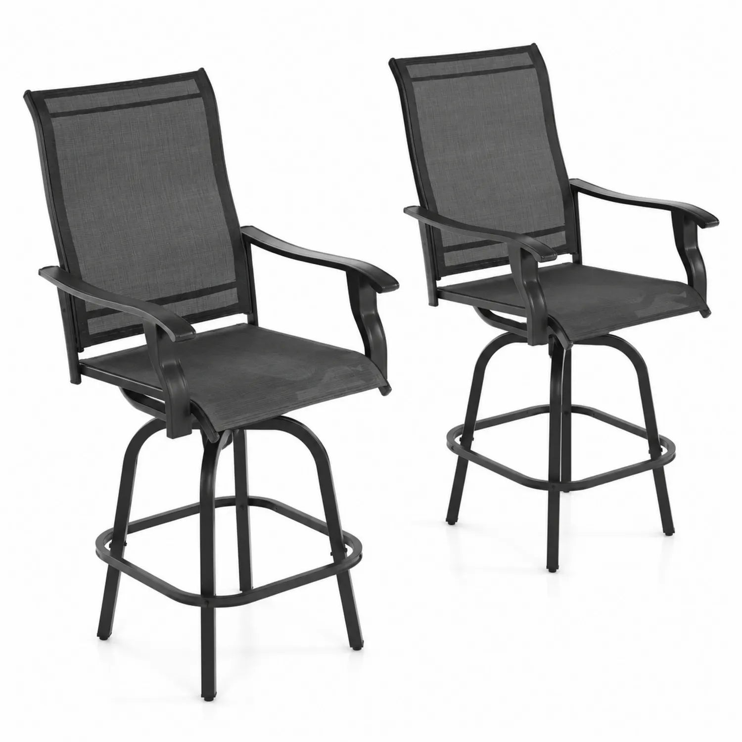 Paire de chaises d'extérieur pivotantes en métal et textilène Noir