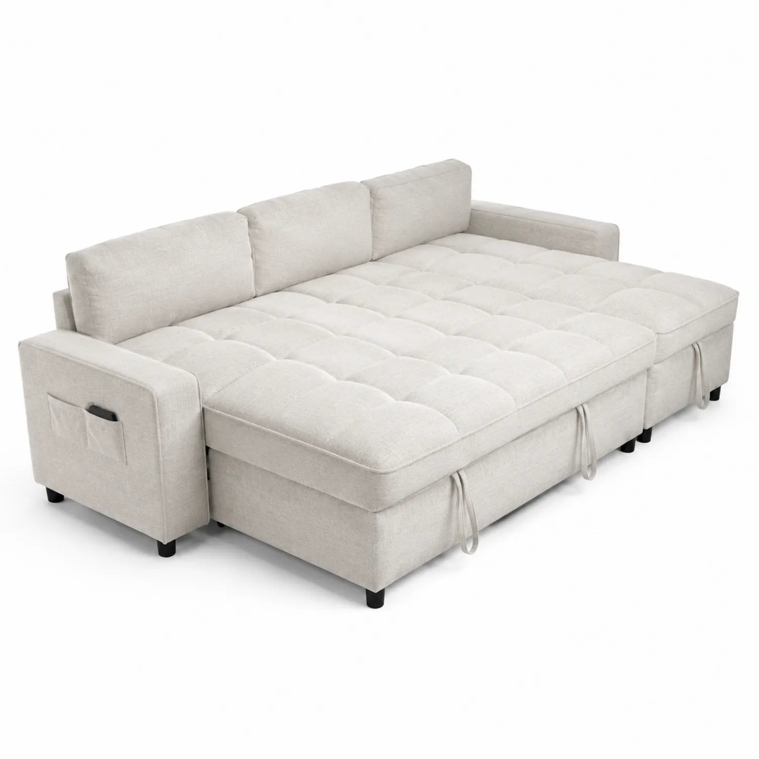 Canapé-lit en tissu polyester beige 220x150x85 cm