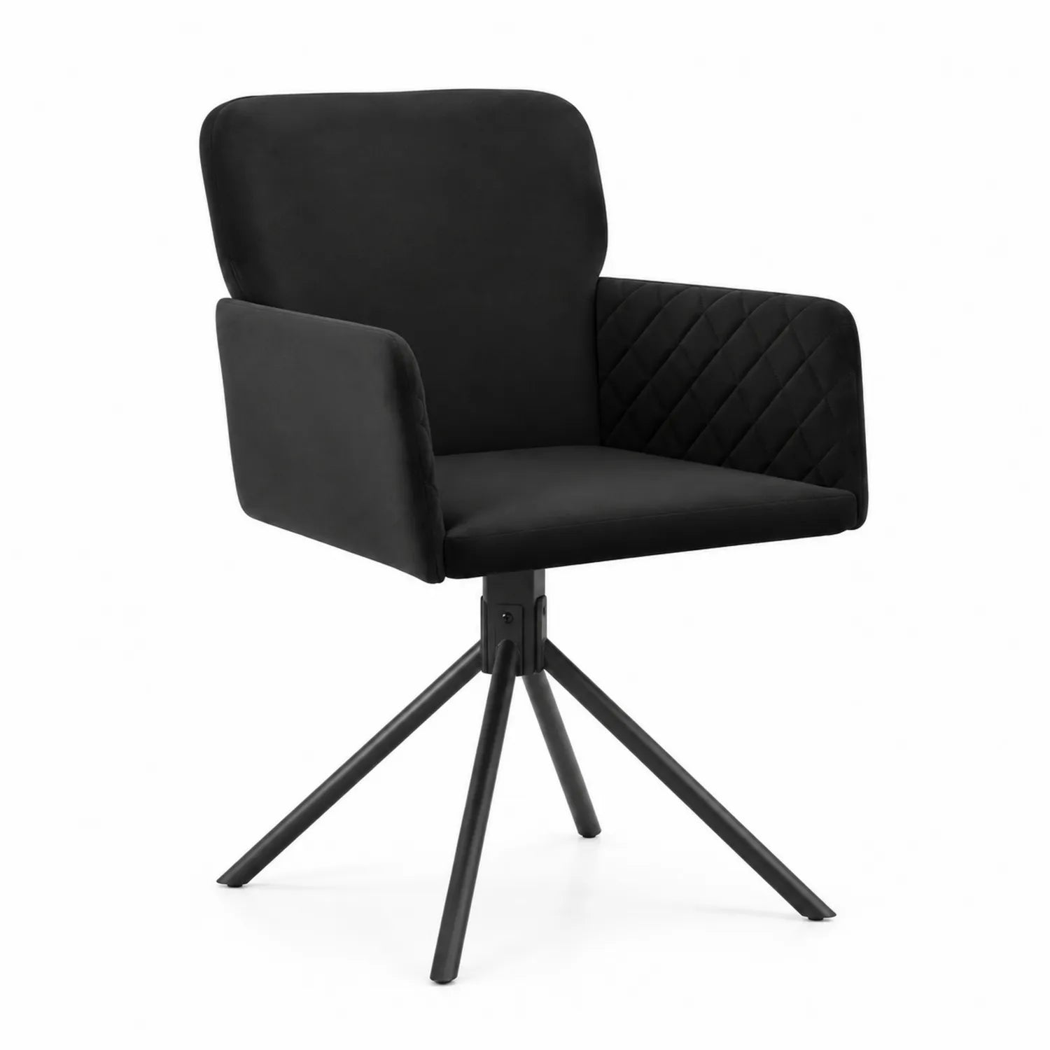 Chaise pivotante en velours avec accoudoirs, pieds en métal Noir