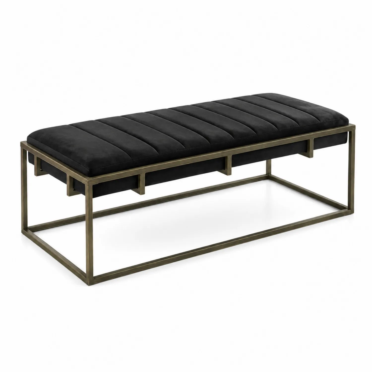 Banc rectangulaire en velours et acier noir