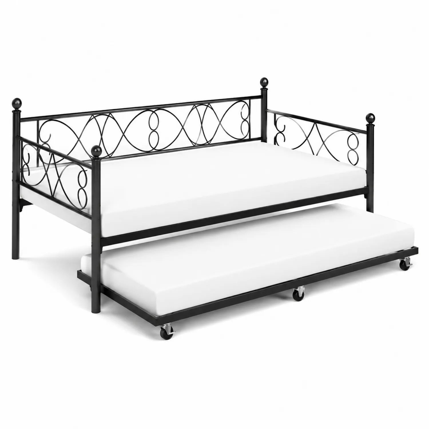 Lit Gigogne Métal Noir avec Matelas Mousse