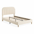 Lit double en bois avec tête de lit rembourrée en tissu Beige