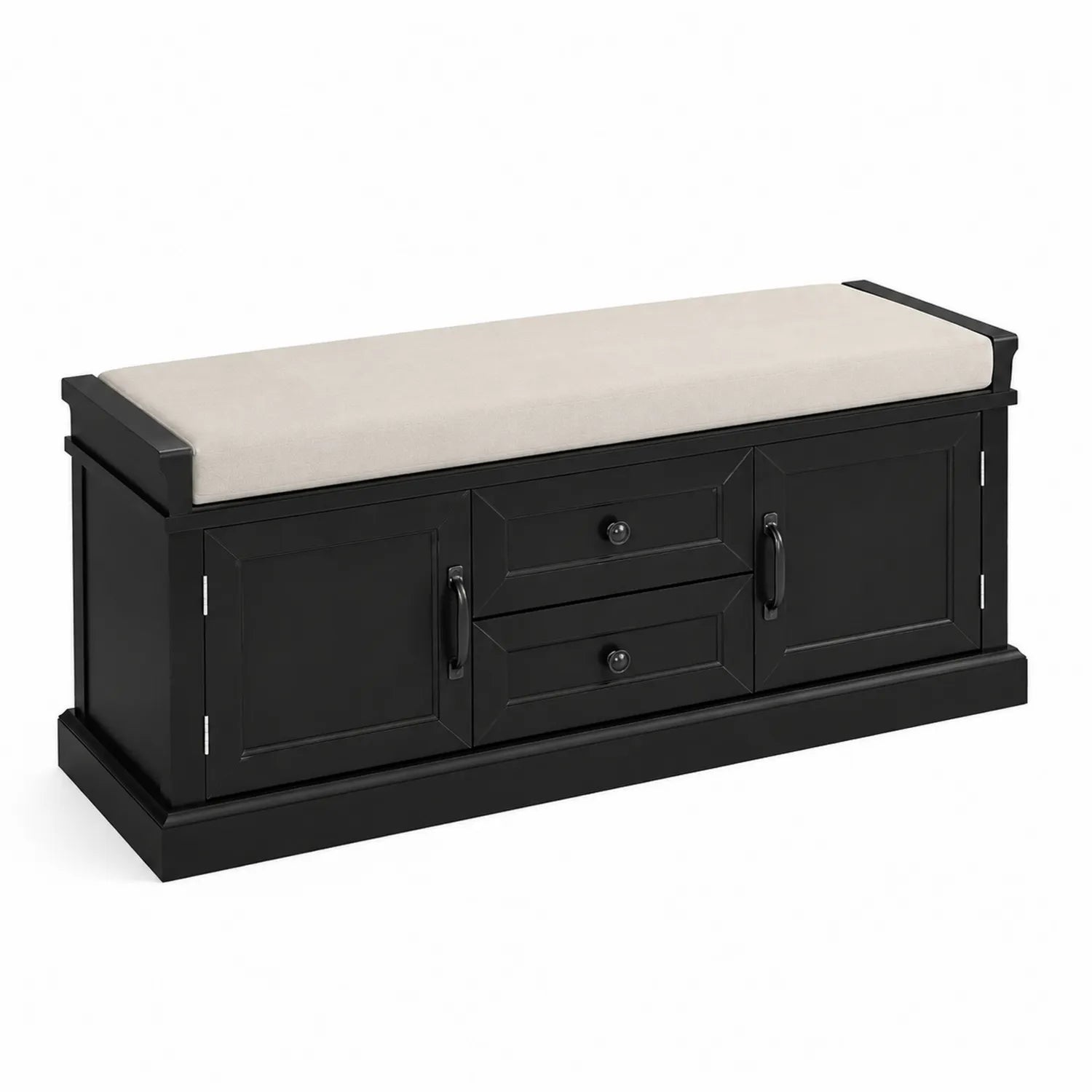 Banc de rangement en bois noir avec coussin en polyester