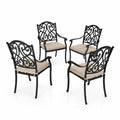 Ensemble de 4 Chaises de Jardin en Métal Noir avec Coussin Beige
