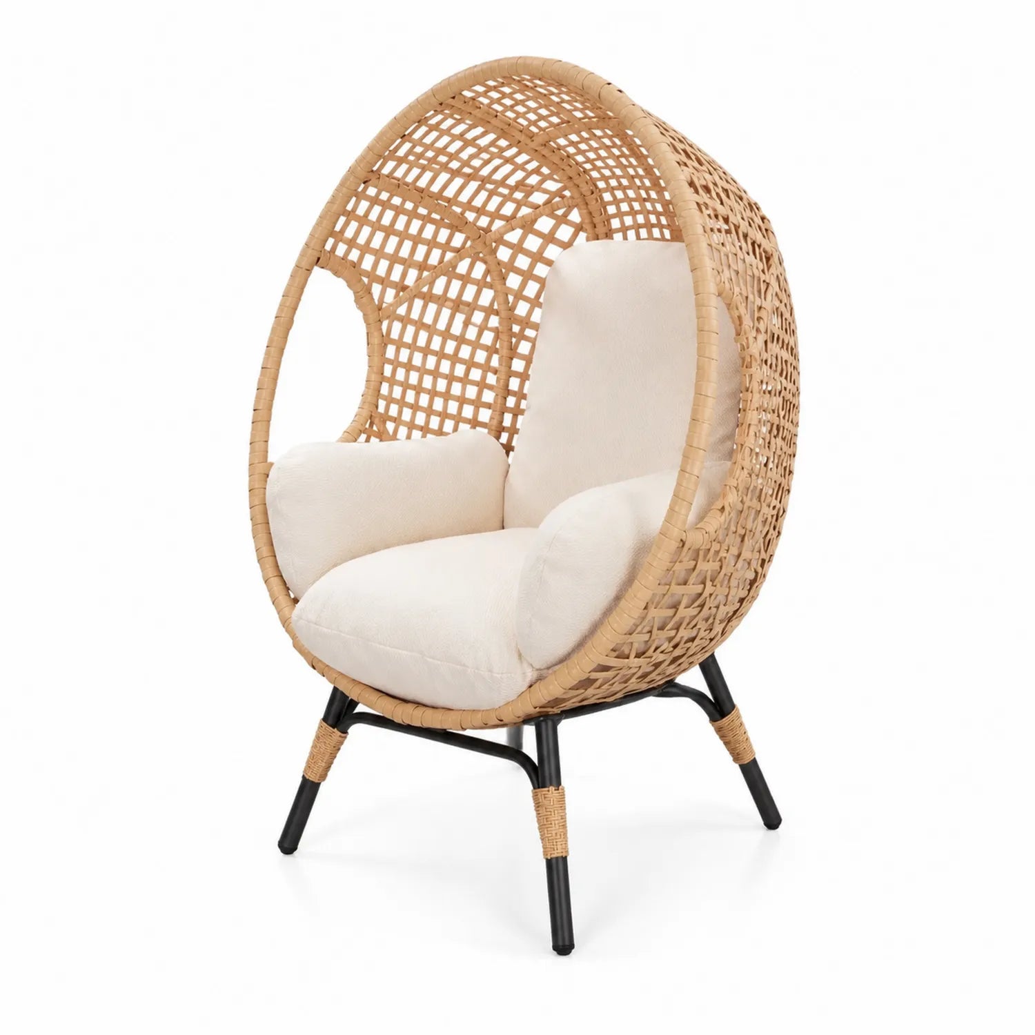 Fauteuil Œuf en Rotin avec Coussins Beige